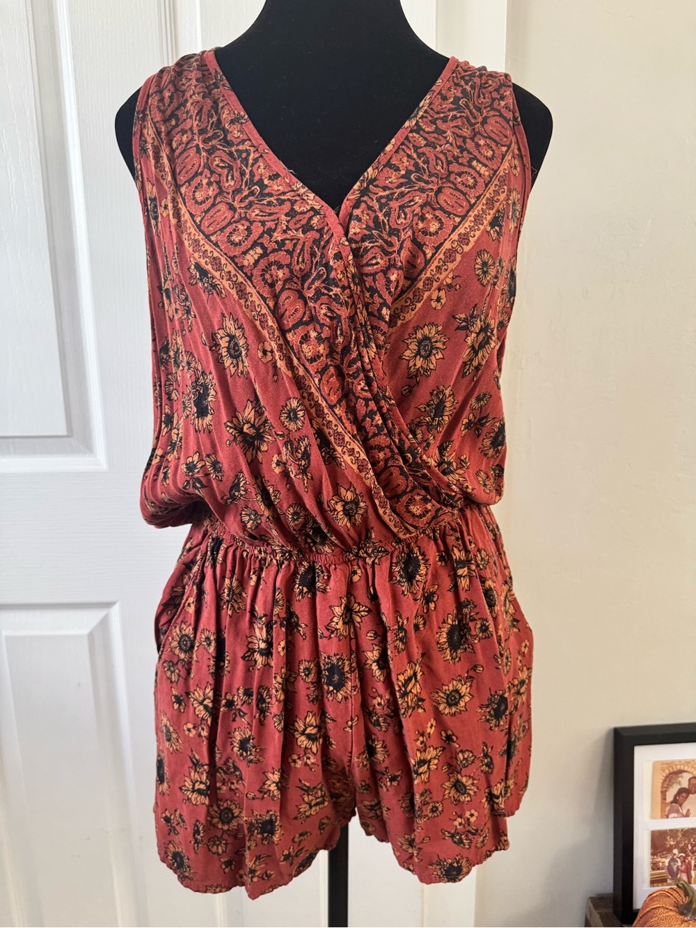 Mossimo Supply Co. Rust Floral Sleeveless Romper